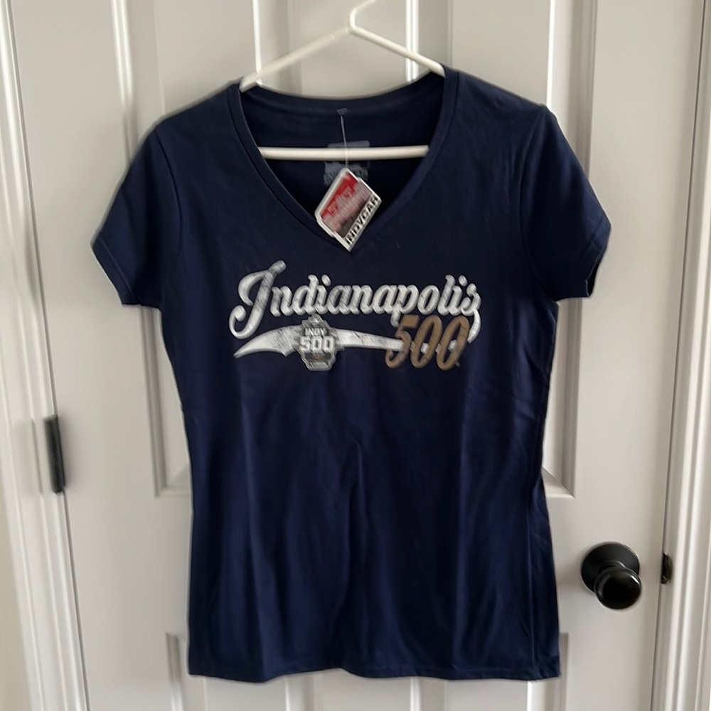 Indianapolis 500 Ladies Navy V Neck T-Shirt